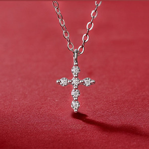 S925 Sterling Silver Fine Jewelry Mossan Diamant Croix Chaîne Charme Pendentif Collier Pour Mariage - Product Image 2