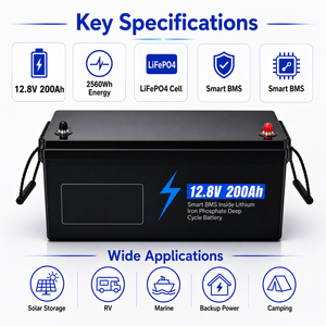 12.8V 200Ah LiFePO4 <b>Battery</b> 2560Wh <b>Deep</b> <b>Cycle</b> Lithium Ion <b>Batteries</b> for Solar Energy Storage Home Backup Off-Grid - Product Image 4
