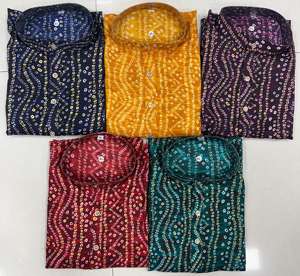 Traditional Bandhani Cotton <b>Kurta</b> with Elegant Foil Print Festive Rayon Pajama Party Ethnic Wear in Indian & Pakistani Style - Product Image 2