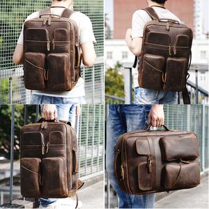 Vintage Style Men's Crazy Horse Genuine Leather Laptop Backpack Dark Brown Full Grain Leather Zipper Closure <strong>Travel</strong> <strong>Day</strong> <strong>Bag</strong> - Product Image 2
