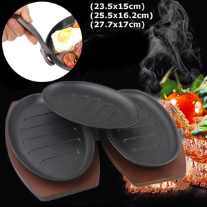 Plancha Clásica Redonda Ovalada de Hierro Fundido Precurado para Asar, Utensilio de Cocina para Barbacoa, Sartén para Filetes, Base Plana, Ecológica, Apta para Gas e Inducción - Product Image 2