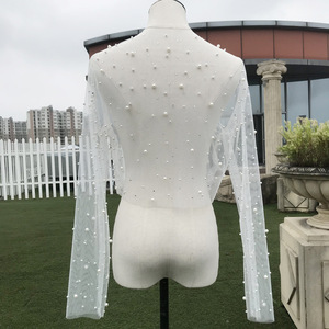 Giacche da Sposa in Avorio con Perline, Bolero Nuziale con Cristalli, Avvolgente a Maniche Lunghe con Perle, Giacca da Sposa - Product Image 3
