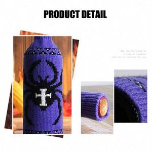 Manchon de bouteille de vin tricoté imprimé Halloween, pour champagne et vin rouge, vente en gros - Product Image 4