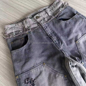 कस्टम जींस निर्माता डबल घुटने उच्च गुणवत्ता वाले बैगी कार्गो पैंटालून फ्लड पुरुषों डेनिम पैंट आपूर्तिकर्ता - Product Image 2