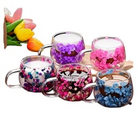 Mug à café en verre borosilicate à double paroi isolé Olive, design fleurs séchées, compatible micro-ondes et lave-vaisselle, anti-fuite