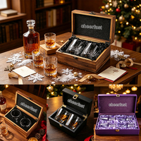 Ensemble de 4 verres à dégustation Cheerfast, verres à boisson transparents en forme de bulbe avec boîte cadeau en bois brillant pour les dégustateurs de whisky et de spiritueux