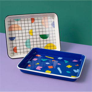 Esmalte azul rectangular para restaurante de 28cm, diseño decorativo personalizado, bandeja para hornear de carnicero para servir comida grande para asar - Product Image 1