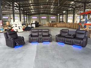 Sofá Seccional de Cuero Marrón con Bluetooth, Muebles de Sala de Estar, Sofá Reclinable Eléctrico con Luces LED - Product Image 5