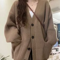 Preppy-Style Gestrickte Mohair-Damenjacke Herbst Neuerscheinung Einreihig Geknöpft Locker Geschnitten Lässiger Vintage-Look V-Ausschnitt