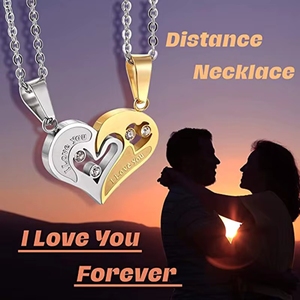Collares de Pareja de Acero Inoxidable <span class=keywords><strong>con</strong></span> Colgantes de Corazones Entrelazados, Grabado de Te Amo, para Chicas y Chicos, Día de San Valentín - Product Image 3