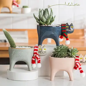 Cute Cat Tail Flower Pot Ceramic Cartoon Animal Simple Meaty Cactus Flower Pot Creative Birthday Gift