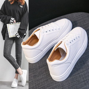 PU upper Womens white Platform Sneakers Shoes Women's Low <b>Top</b> Casual <b>Walking</b> Shoes white flat Fashion Sneakers for woman - Product Image 3