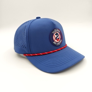 Casquette de sport snapback personnalisée haute qualité 5 panneaux en polyester, motif léopard, dobby, argyle, patch découpé au laser, perforations, imperméable, performance - Product Image 2