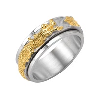 Bague rotative vintage en acier inoxydable pour homme, motif dragon torsadé, style gothique punk