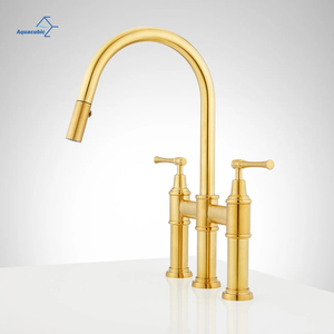 Aquacubic 3 Buraco Ponte De Ouro Escovado Bronze Torneira Da Cozinha com Pull Down Pulverizador