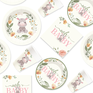 Juego de vajilla desechable DAMAI para fiesta de cumpleaños, platos de papel con diseño floral de conejitos para suministros de baby shower, para 8 personas. - Product Image 3