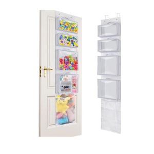 <b>Hanging</b> Toy <b>Storage</b> Bag With 5 Pockets For Kids Room Organizing Behind Door <b>Wall</b> Mount PVC Plastic Organizer For Stuffed Plush - Product Image 1