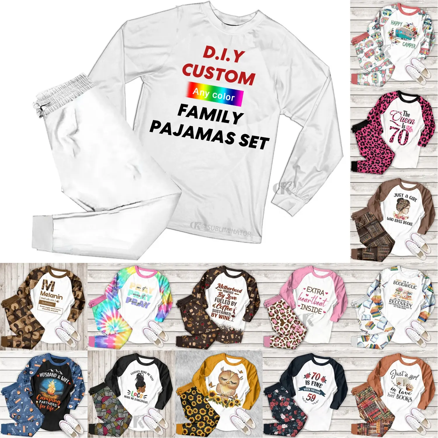 Conjunto de pijama de dos piezas para mujer, ropa de dormir con logotipo personalizado, de manga larga, para Navidad, para parejas