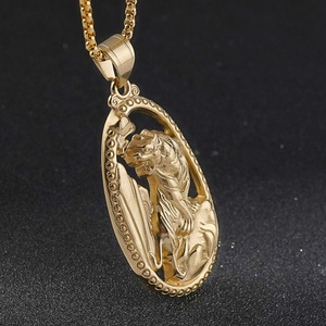 Pendentif en acier inoxydable sterling pour femme, collier avec pendentif tigre, peinture de paysage chinoiserie - Product Image 3