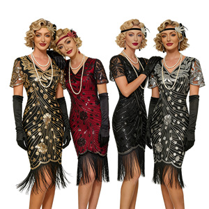 white christmas dresses BABEYOND 1920s Women's Fashion Sequin Fringe Flapper Dresses, Gorgeous Charleston Dance Dress, Dark Red / Black, Size L main image 1