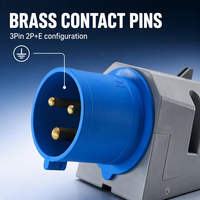 Prise industrielle CEE mâle à montage en surface 32A 6H 200-250V 3 broches 2P+E IP44 en laiton bleu MP32341