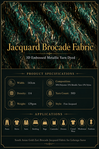 Tissu Jacquard Brocart 3D Gaufré Fil Métallique Teint Fil à Fil, Brocart Jacquard Zari Doré d'Asie du Sud pour Lehenga Saree - Product Image 2