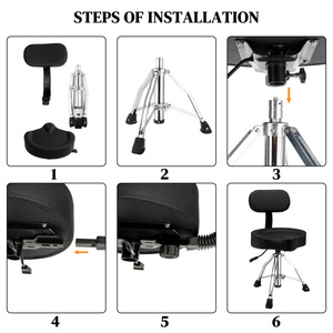 Silla de batería con altura ajustable, diseño de asiento tipo sillín, hidráulica, con respaldo para bateristas - Product Image 6