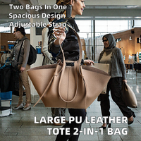 Sac fourre-tout tendance en cuir PU grande capacité pour femme avec doublure en polyester, sac à main souple 2-en-1 avec fermeture éclair et bandoulière réglable