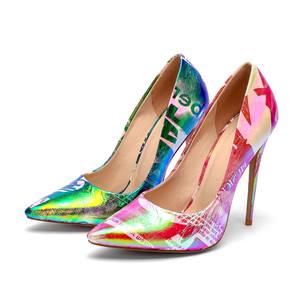 Scarpe eleganti da sera con stampa fluorescente <span class=keywords><strong>argento</strong></span> <span class=keywords><strong>tacco</strong></span> <span class=keywords><strong>basso</strong></span> più comode della marina - Product Image 4