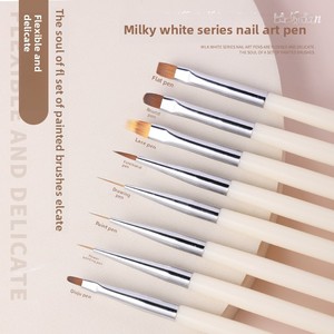 Ensemble de 8 pinceaux à ongles en acrylique blanc laiteux, style japonais, pour le dessin de lignes, le mélange et le gel dégradé - Product Image 3