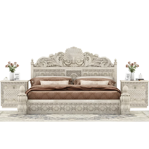 Elegant Maharaja Hand Carved <b>Bed</b> <b>Queen</b> <b>Size</b> With Intricate Wooden Design Sturdy <b>Frame</b> Durable Solid Wood Perfect For Luxury - Product Image 2
