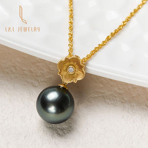 Colgante de perlas de oro amarillo de 18K para mujer, collar de perlas negras de Tahiti, de lujo, regalo, conjuntos de joyería para fiesta - Product Image 3