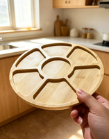 Plateau de service rond en bois personnalisable avec logo, plateau à dîner à cinq compartiments pour la maison, l'hôtel et le restaurant
