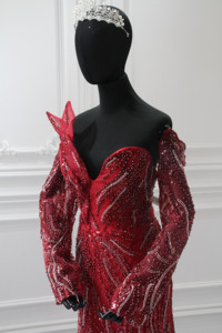 S0058T <span class=keywords><strong>Saton</strong></span> vin rouge bustier tubulaire modèle moelleux femmes robe de soirée élégante grande taille robe de mariée - Product Image 3