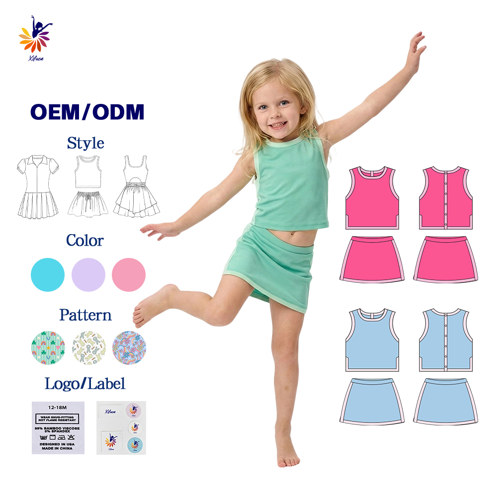 Girls Yoga Set Sleeveless Top Skirt With Built-in Shorts School Casual Small Batch Custom
