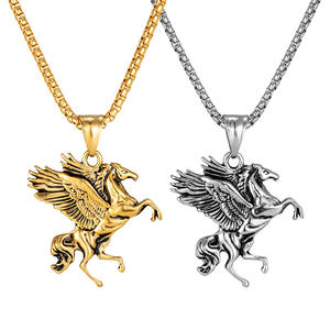 Collares de Moda de Acero Inoxidable con Colgante de Pluma de <span class=keywords><strong>Pegaso</strong></span>, Estilo Hip Hop Punk, para Hombre, Venta al por Mayor - Product Image 1