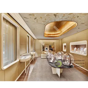 High-End Luxe Gouden Juwelierswinkel Display Toonbank Zilver Ornament Winkel Interieur Ontwerp Houten Gebruikte Sieraden Vitrines