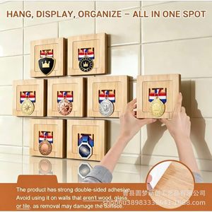 Wooden honeycomb <b>combination</b> medal display rack, <b>square</b> wall hanging rack for living room and bedroom background wall, suitable - Product Image 2