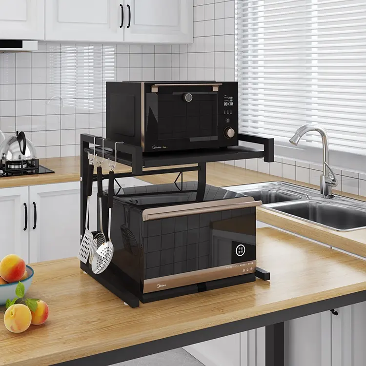 キッチン電子レンジラック卸売多機能2層金属格納式オーブンスタンド