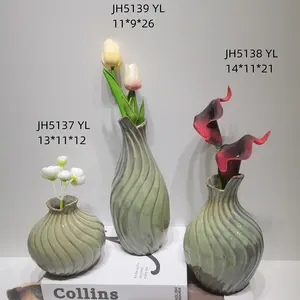 Farmhouse dekorasi rumah vas bunga tembikar, vas bunga keramik pedesaan dengan pegangan