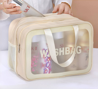 Trousse de Toilette de Voyage Pliable Double Couche en PU, Imperméable, Organisateur de Maquillage, Séparation Humide/Sèche, Pochette Cosmétique Portable pour Salle de Bain