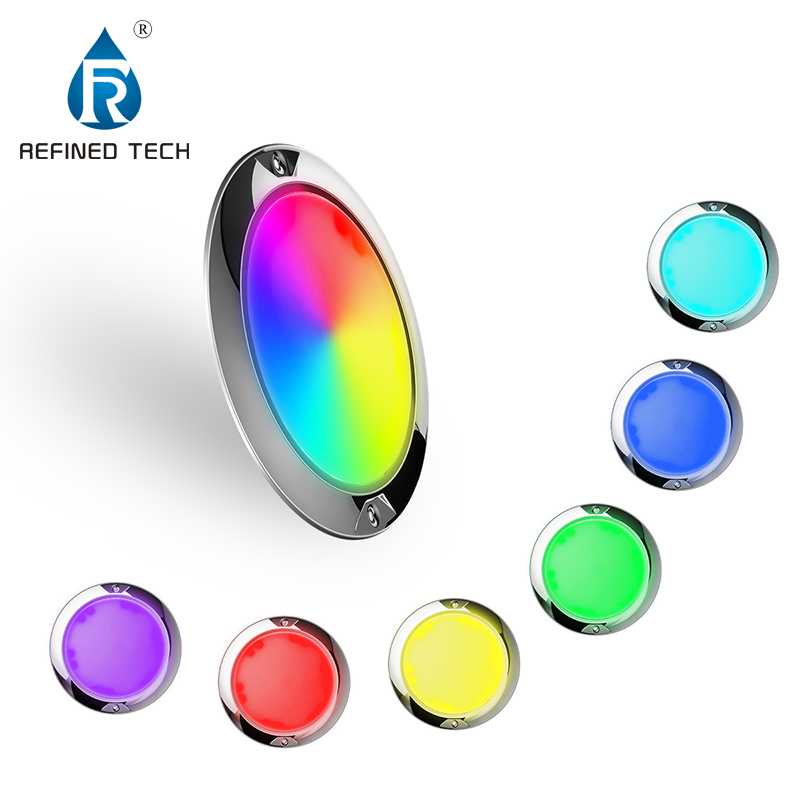 Refined IP68 Waterproof RGB Color Changing Underwater LED Pool Light Ultra Thin Stainless Steel