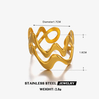 Cincin Salib Garis Baja Tahan Karat Gaya Eropa dan Amerika, Cincin Titanium Baja 18K Emas Pola Gelombang Hip Hop Personal Wanita