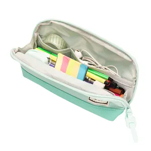 custom high quality low price capacity pen pouch cosmetic pencil organizer bag zip triangle pencil case canvas