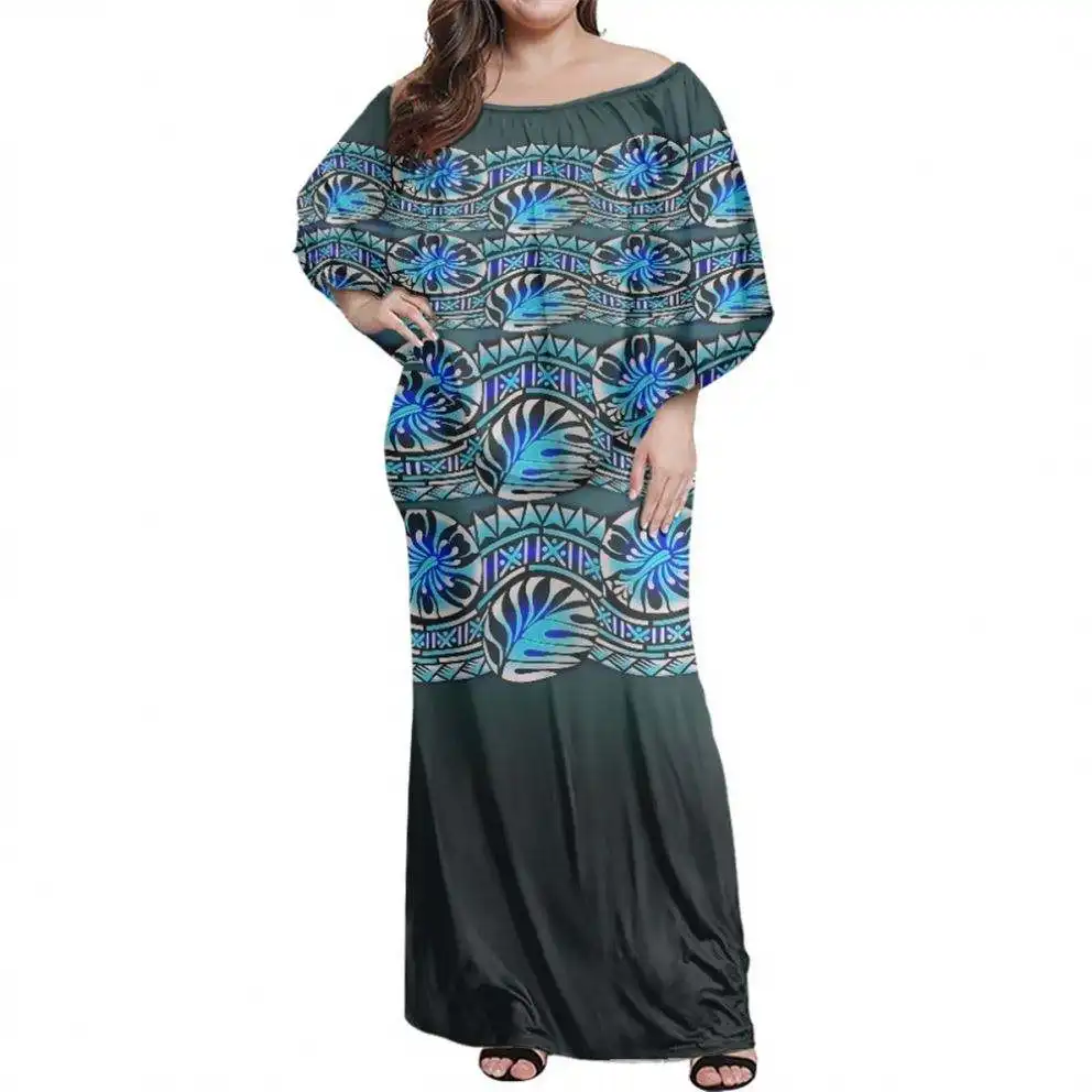 2024 Plus Size Damen bekleidungs hersteller Custom Loose Night Dress Polynesian Tribal Print Bodycon Kleid Damen
