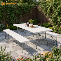 Ensemble table et banc pliables en plastique résistant aux intempéries, robustes, peu encombrants et faciles à nettoyer pour jardin, cour et terrasse