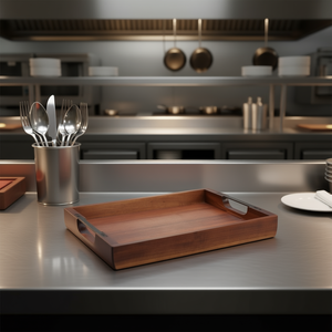 Plateau de service en bois pour cuisine, restaurant, service alimentaire, facile à nettoyer, finition laquée D0100XUJFEW - Product Image 2