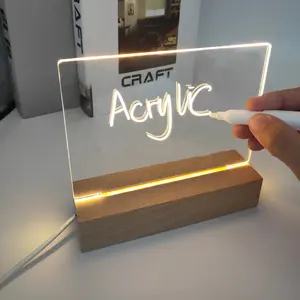 Customizable 15CM Neon Light Transparent Diy Memo Acrylic Message Led Message Dry Erase Board Led Lamp Wood Base