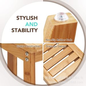 Tabouret de salle de bain en bambou Meikelin, en bois, antidérapant, pour la maison et l'hôtel - Product Image 4