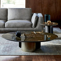 Table basse moderne-Ronde en acier inoxydable avec dessus en marbre bronzé Meubles de salon pour la maison dans un style de